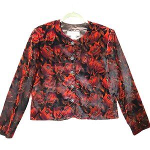 VTG Norton McNaughton Blazer Womens Sz10 Button Down Red Black Gold USA Holiday